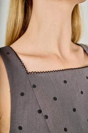 ENDLESS ROSE - Square Neck Polka Dot Gathered Waist Midi Dress - DRESSES available at Objectrare