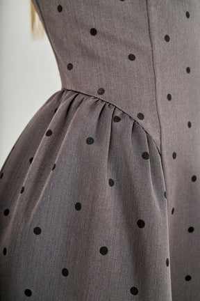 Square Neck Polka Dot Gathered Waist Midi Dress