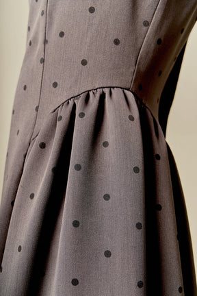 ENDLESS ROSE - Square Neck Polka Dot Gathered Waist Midi Dress - DRESSES available at Objectrare