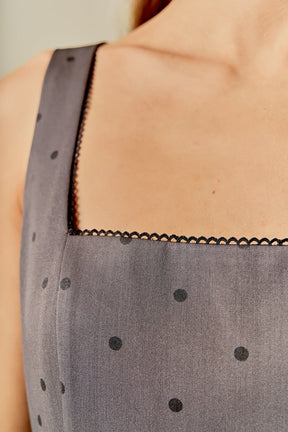 ENDLESS ROSE - Square Neck Polka Dot Gathered Waist Midi Dress - DRESSES available at Objectrare