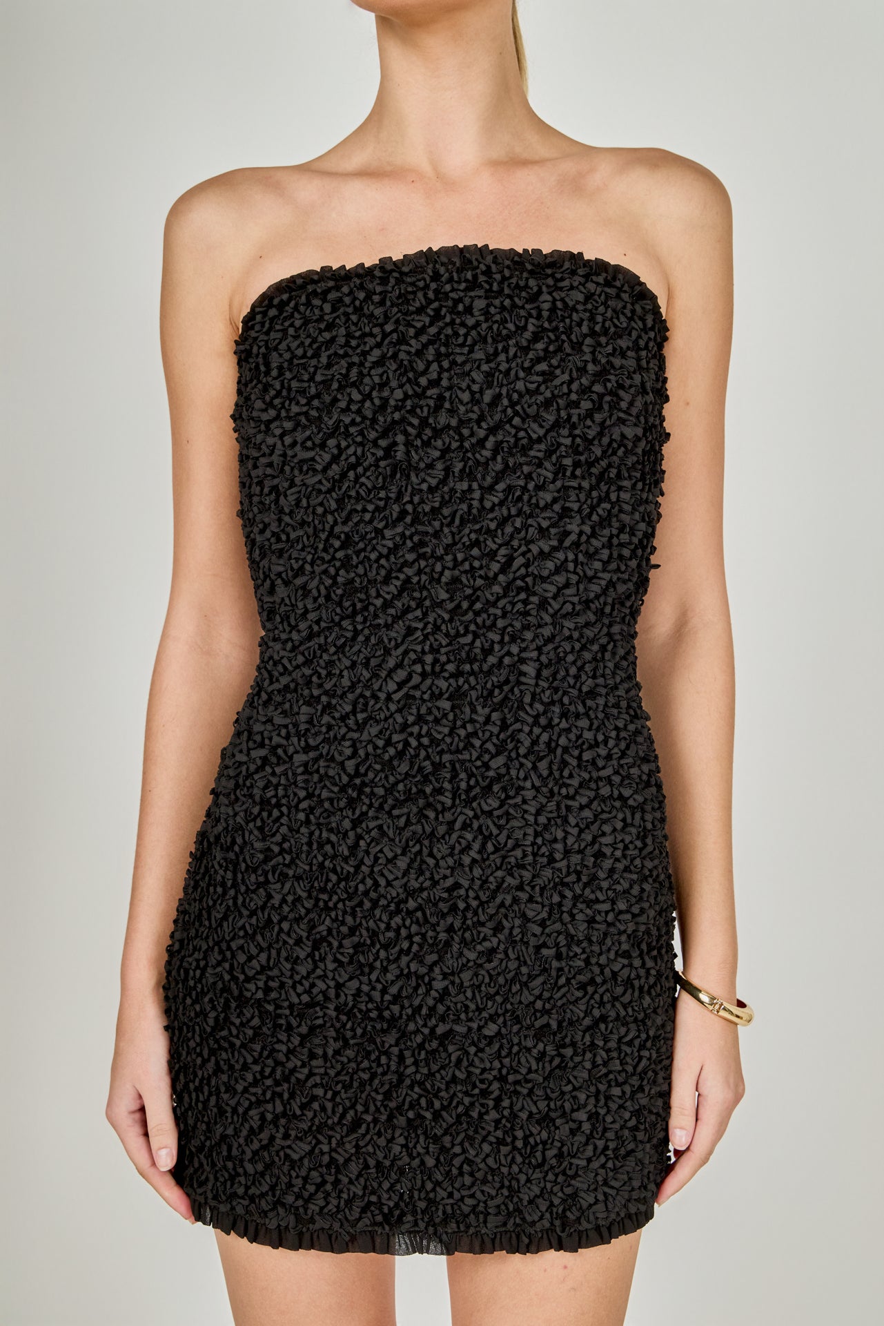 Strapless Smocking Detail Bodycon Mini Dress