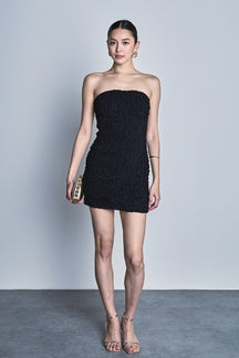 Strapless Smocking Detail Bodycon Mini Dress