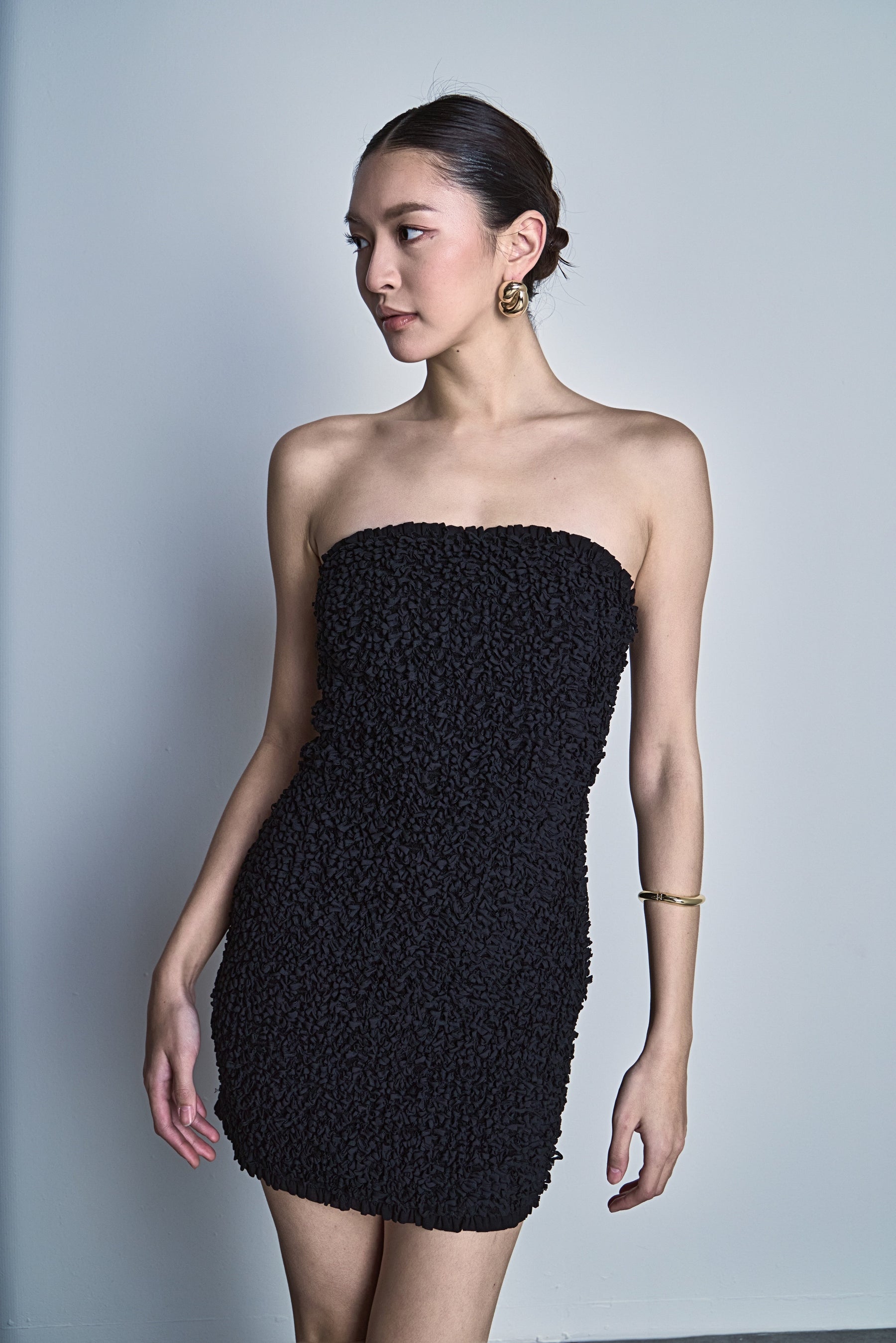 Strapless Smocking Detail Bodycon Mini Dress