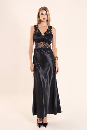 Lace Trim Sleevesless Midi Dress