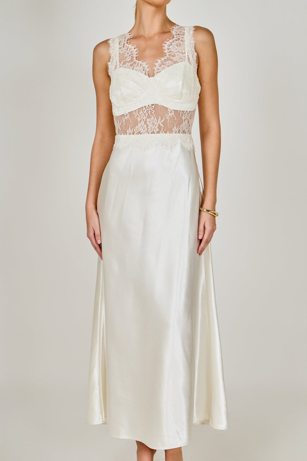 Lace Trim Sleevesless Midi Dress