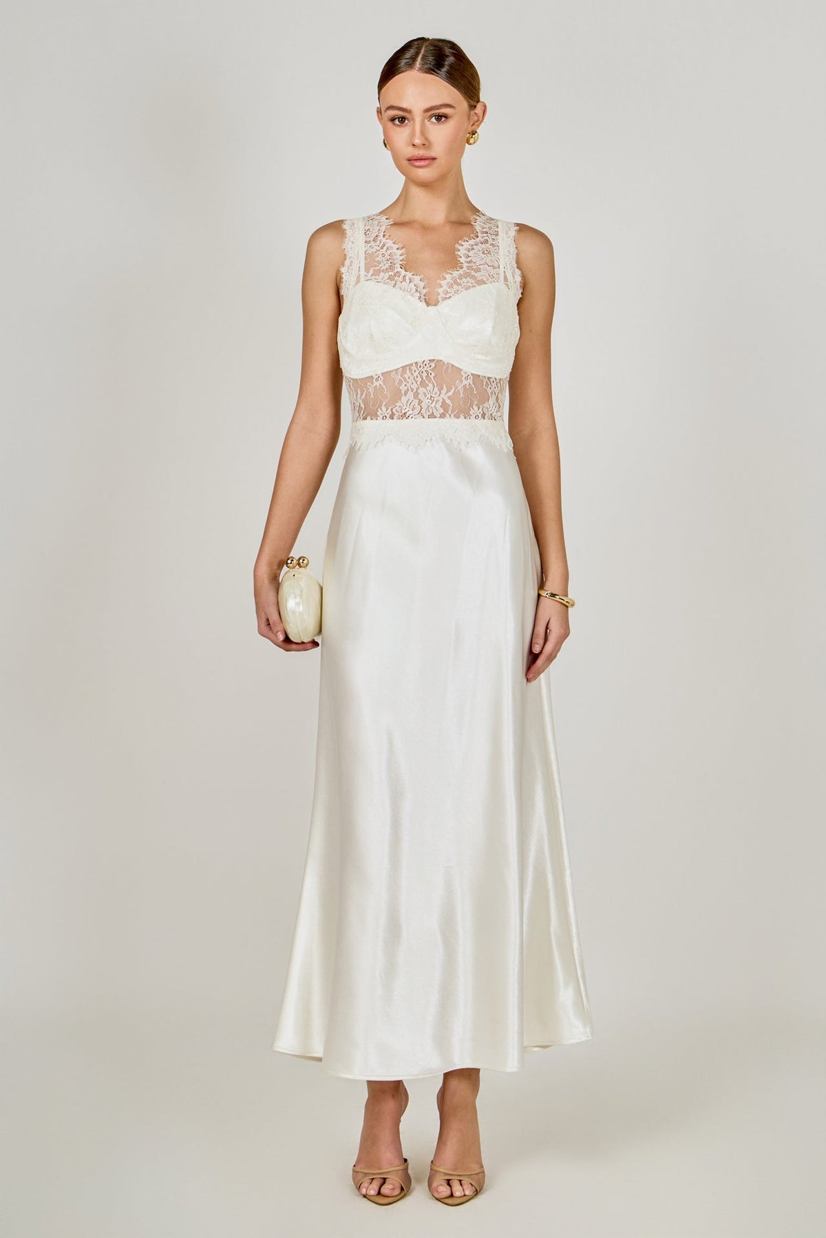 Lace Trim Sleevesless Midi Dress