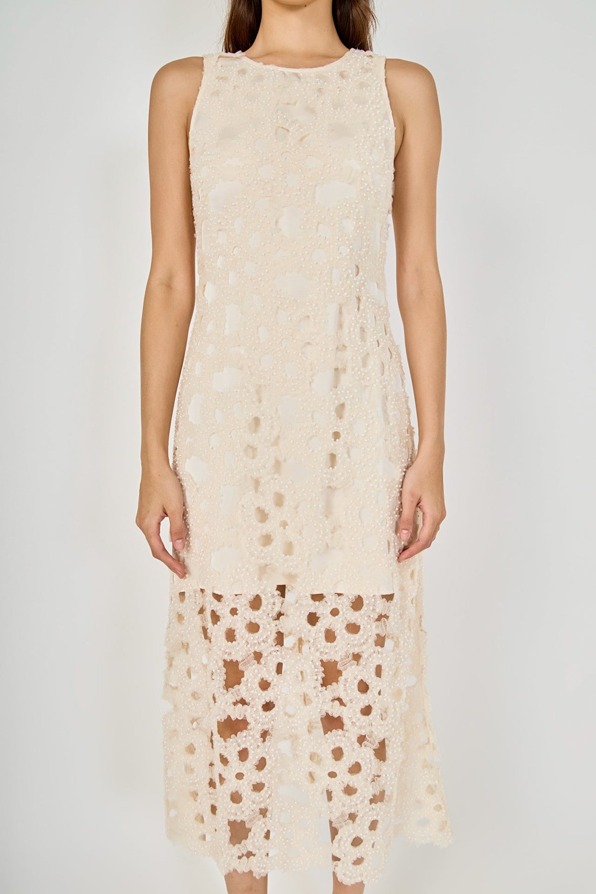 Pearl Floral Lace Midi Dress
