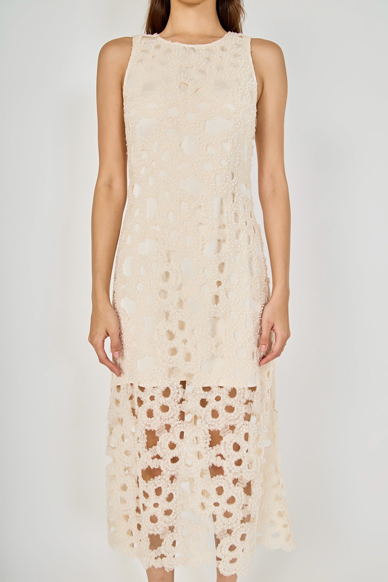 Pearl Floral Lace Midi Dress