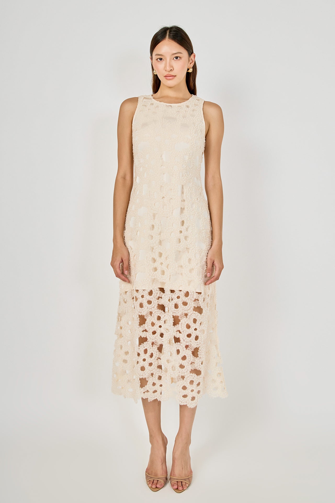 Pearl Floral Lace Midi Dress