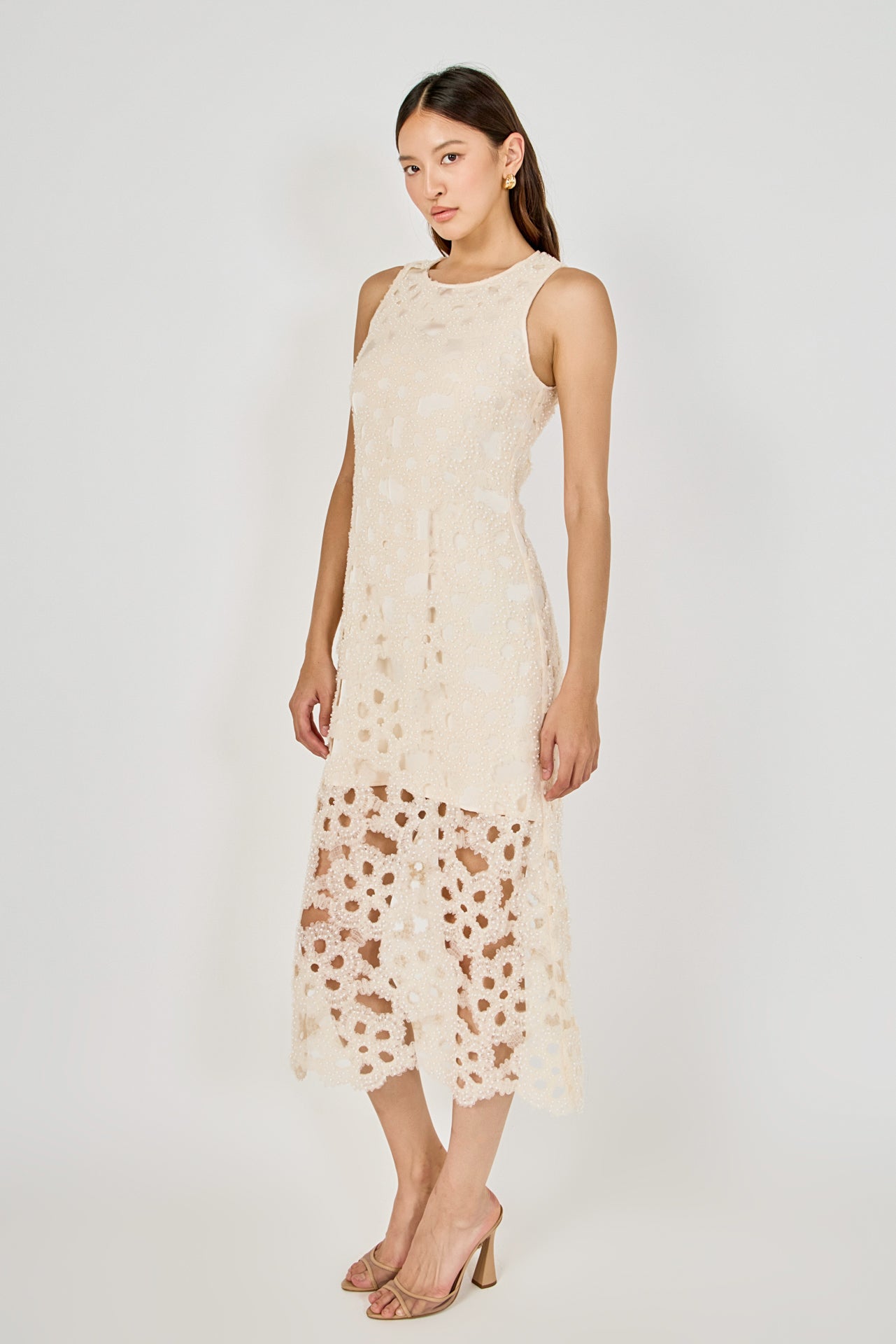 Pearl Floral Lace Midi Dress
