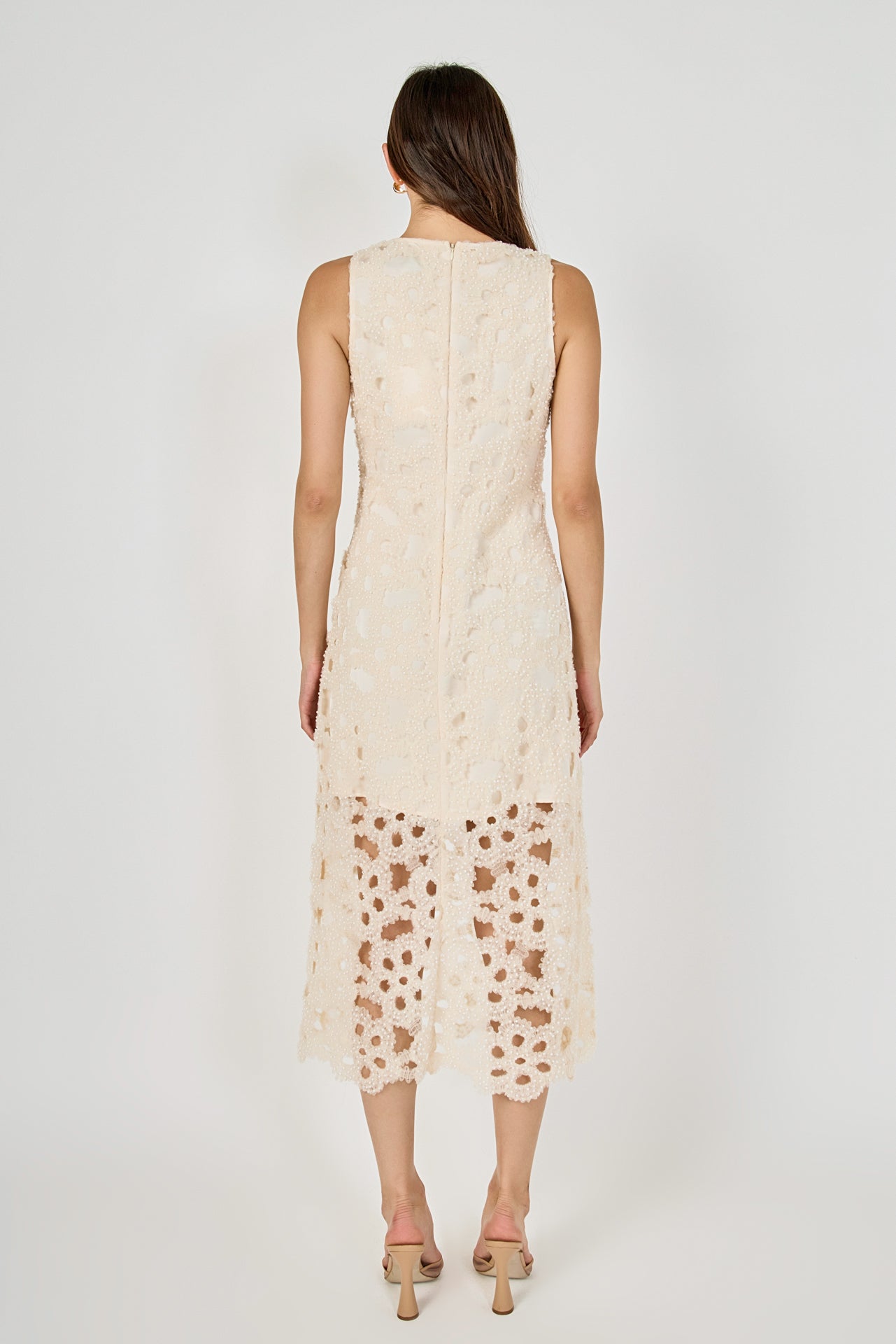 Pearl Floral Lace Midi Dress
