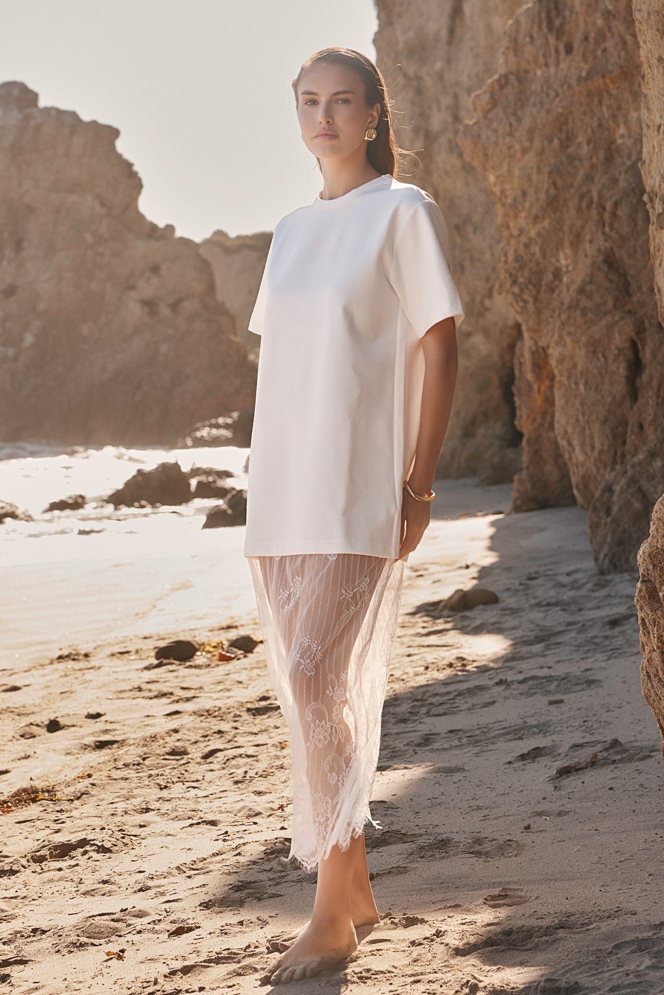 ENDLESS ROSE - Mix Lace T-shirt Midi Dress - DRESSES available at Objectrare