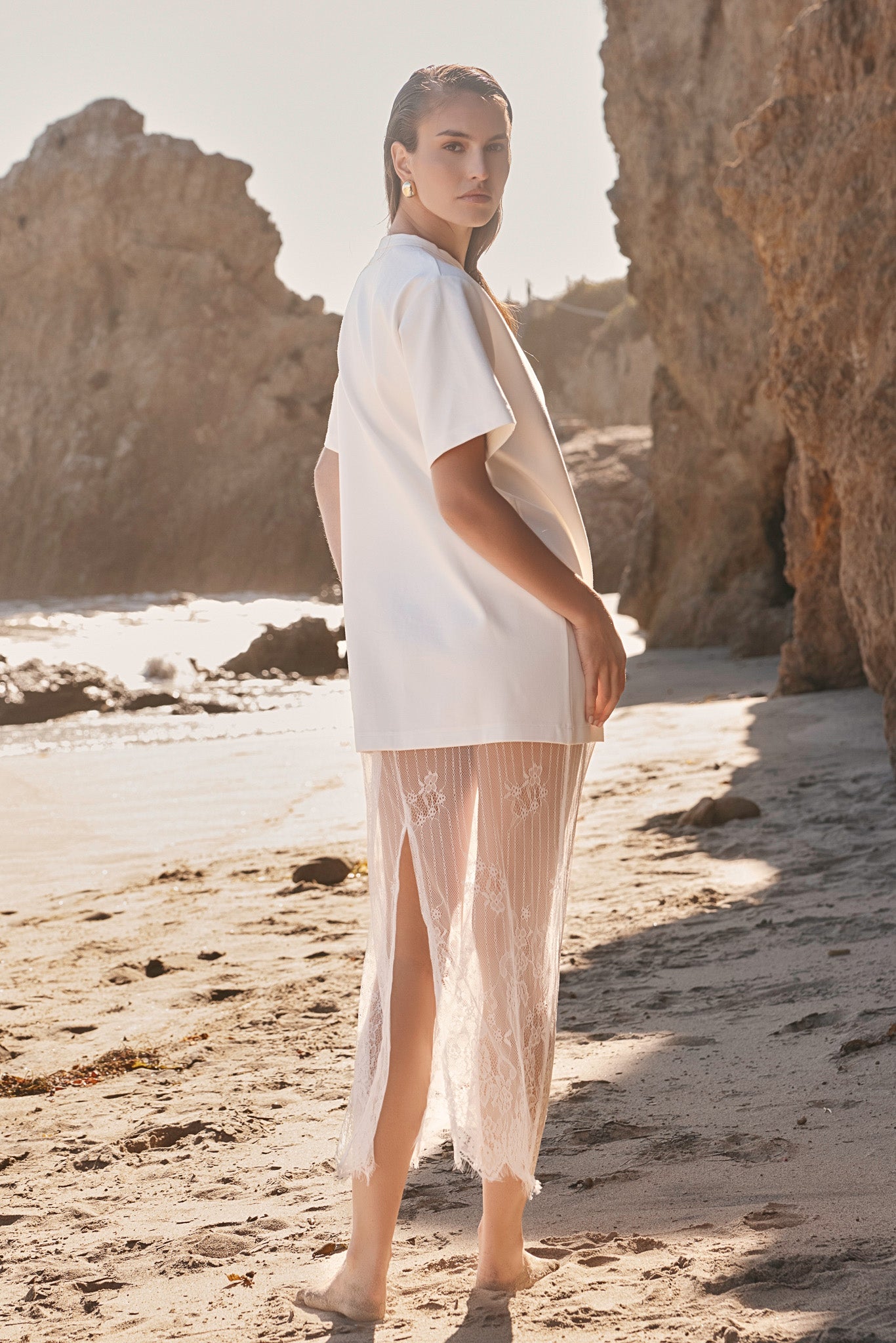 ENDLESS ROSE - Mix Lace T-shirt Midi Dress - DRESSES available at Objectrare