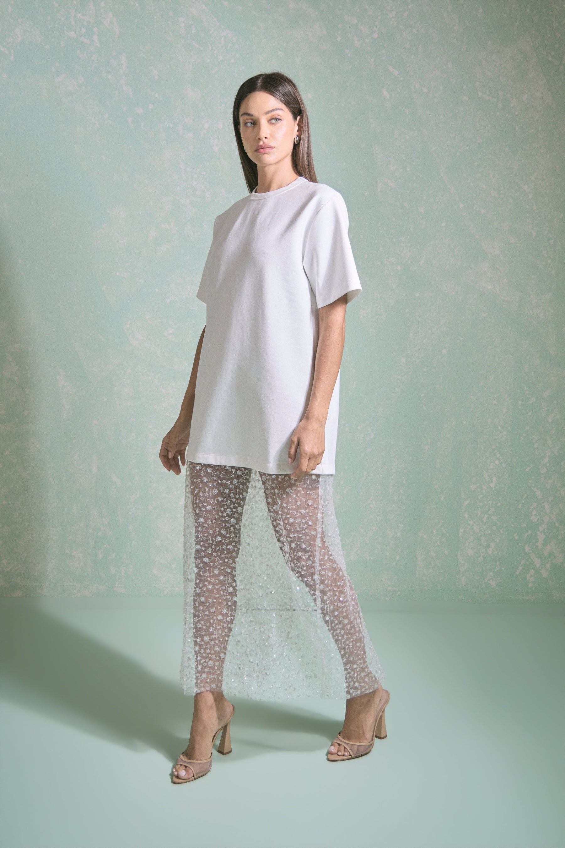 Mix Lace T-Shirt Midi Dress