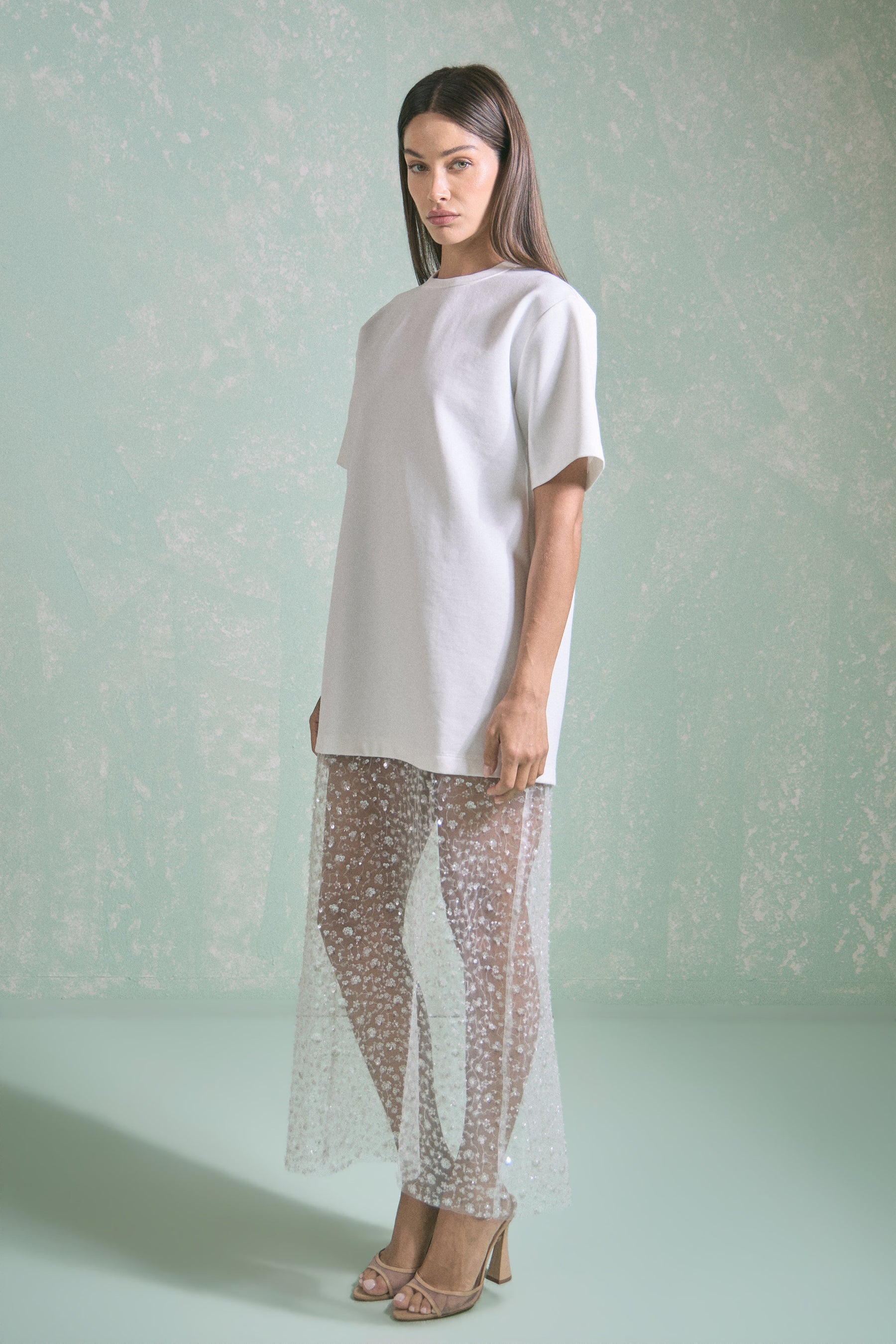 Mix Lace T-Shirt Midi Dress