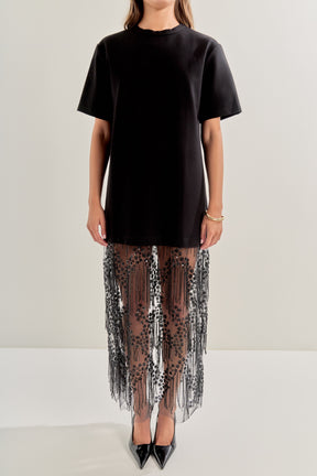 ENDLESS ROSE - Mix Rhinestone Lace T-shirt Midi Dress - DRESSES available at Objectrare