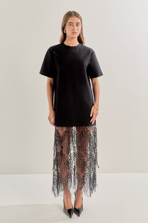 ENDLESS ROSE - Mix Rhinestone Lace T-shirt Midi Dress - DRESSES available at Objectrare