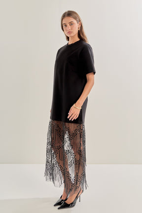 ENDLESS ROSE - Mix Rhinestone Lace T-shirt Midi Dress - DRESSES available at Objectrare