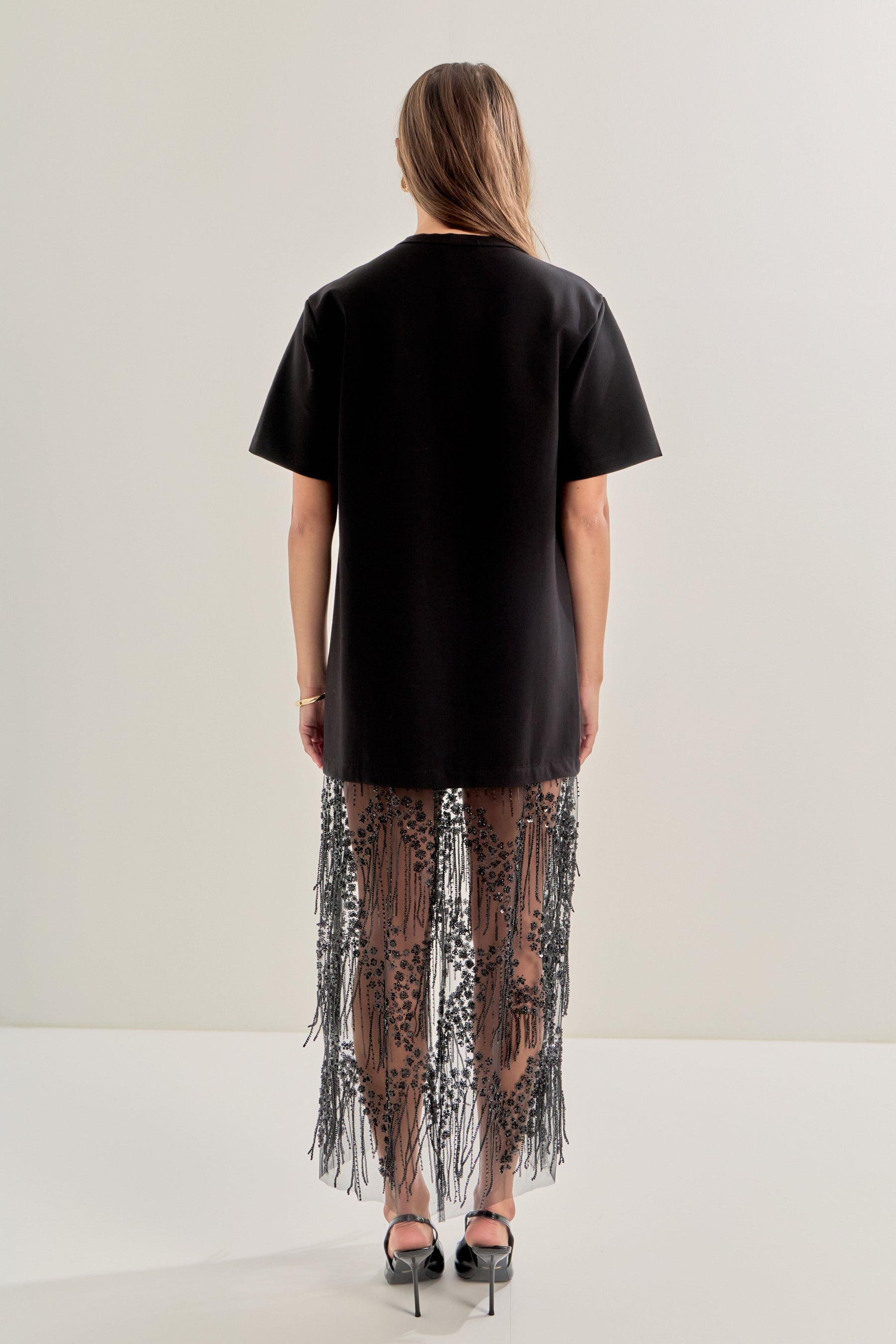 ENDLESS ROSE - Mix Rhinestone Lace T-shirt Midi Dress - DRESSES available at Objectrare