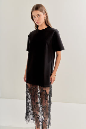 ENDLESS ROSE - Mix Rhinestone Lace T-shirt Midi Dress - DRESSES available at Objectrare