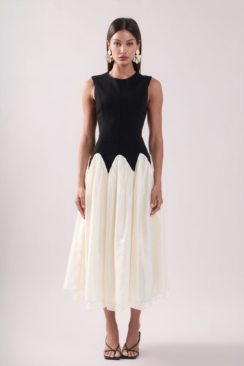 Contrast Color Midi Dress