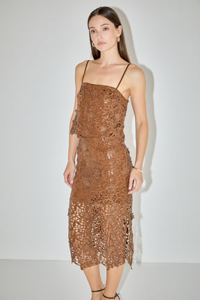 ENDLESS ROSE - Sequin Floral Lace Midi Skirt - SKIRTS available at Objectrare
