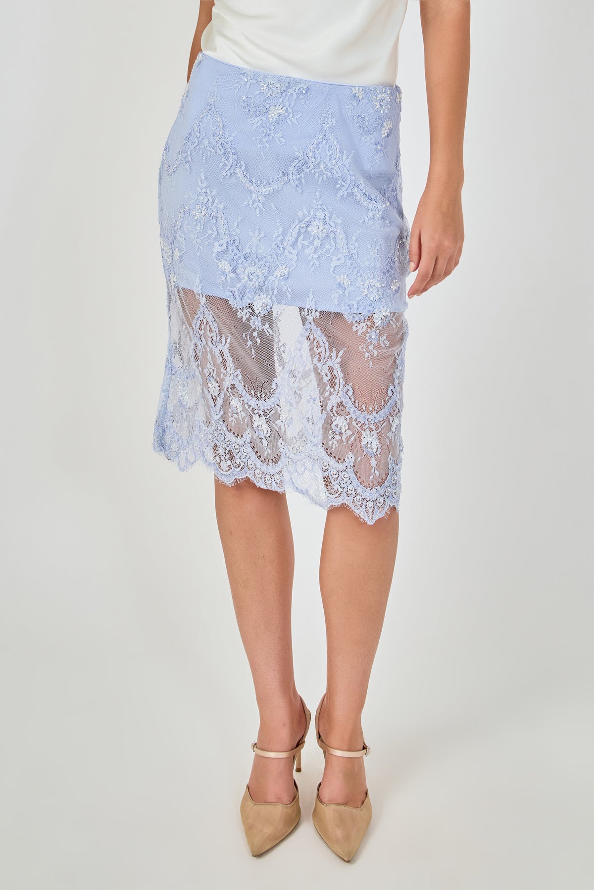 ENDLESS ROSE - Sequin Lace Midi Skirt - SKIRTS available at Objectrare