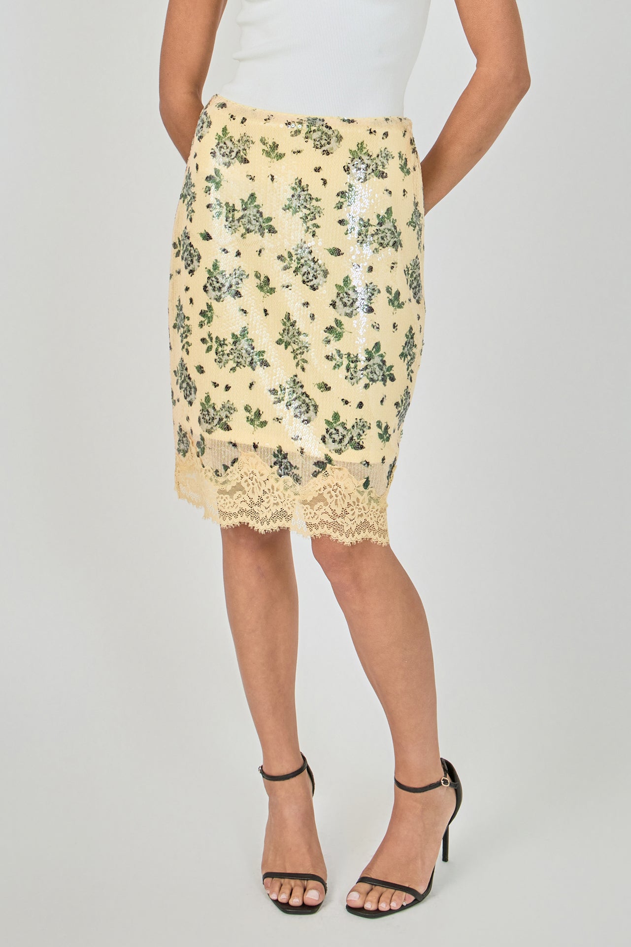ENDLESS ROSE - Printed Sequin Midi Skirt - SKIRTS available at Objectrare