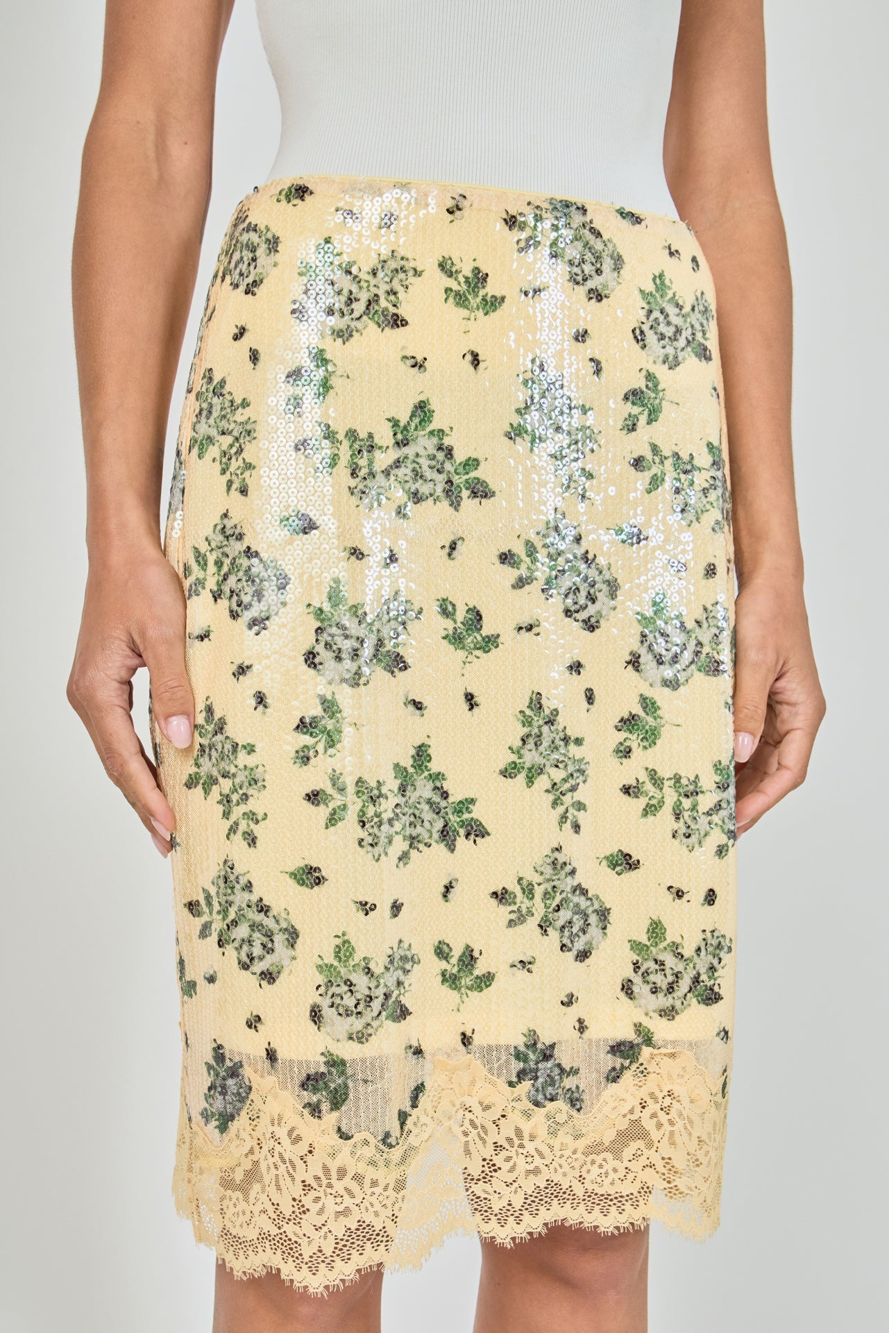 ENDLESS ROSE - Printed Sequin Midi Skirt - SKIRTS available at Objectrare