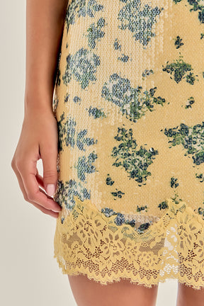 Printed Sequined Mini Dress