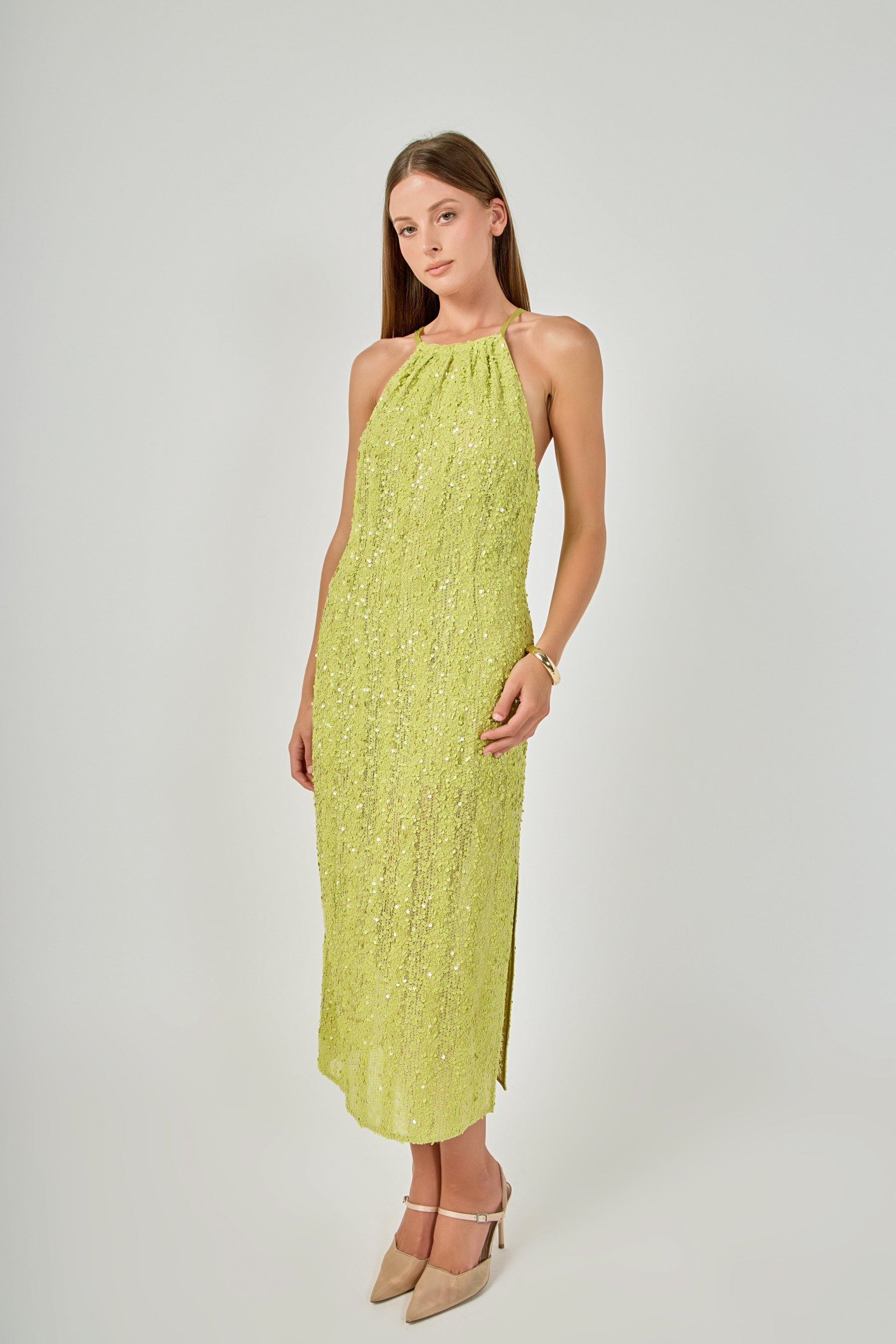 ENDLESS ROSE - Sequin Halter Maxi Dress - DRESSES available at Objectrare