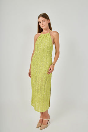 ENDLESS ROSE - Sequin Halter Maxi Dress - DRESSES available at Objectrare