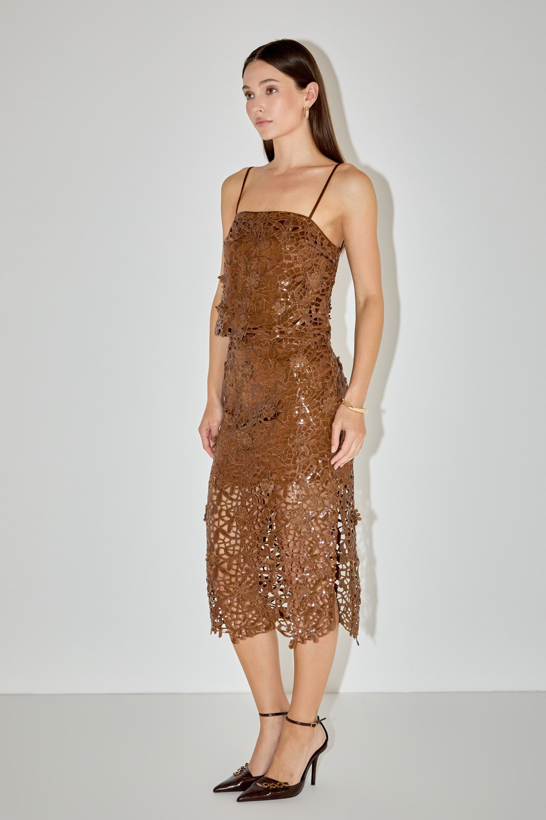 ENDLESS ROSE - Sequin Floral Lace Cami Top - TOPS available at Objectrare