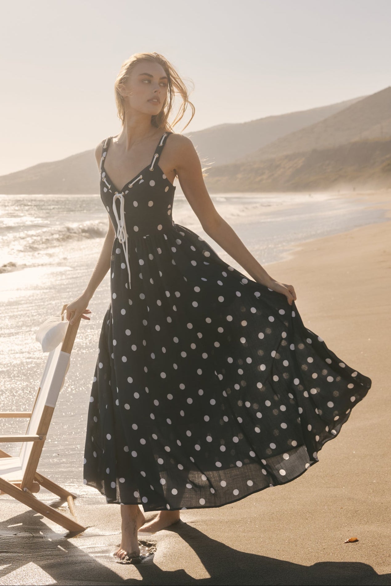 ENGLISH FACTORY - Polka Dot Lace-Up Maxi Dress - DRESSES available at Objectrare