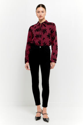 Velvet Floral Long Sleeve Check Shirt