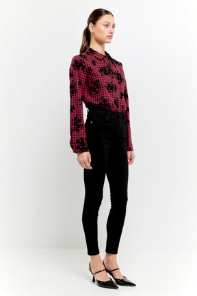 Velvet Floral Long Sleeve Check Shirt