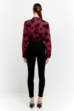 Velvet Floral Long Sleeve Check Shirt