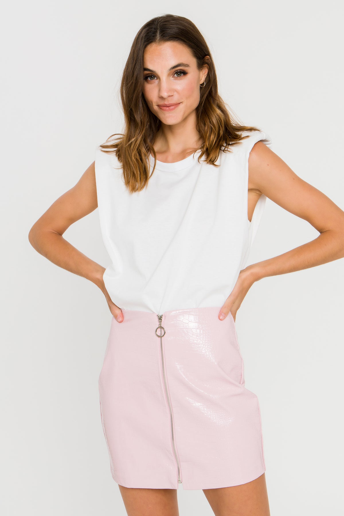 Zipper Detail Leather Mini Skirt