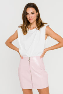 Zipper Detail Leather Mini Skirt