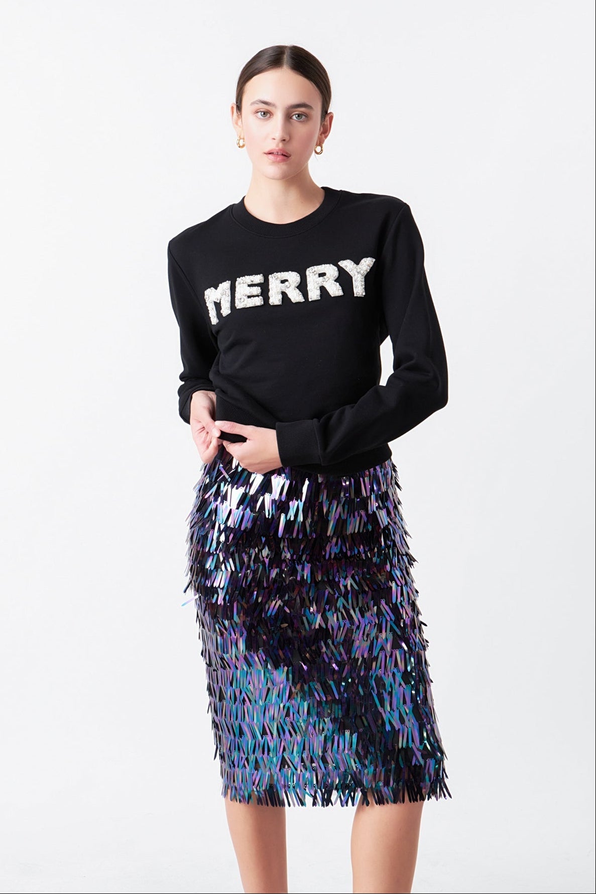 ENDLESS ROSE - Sequin Midi Skirt - SKIRTS available at Objectrare
