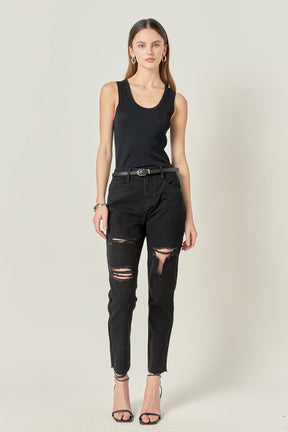 ENGLISH FACTORY - Destroyed Mom Jeans - JEANS available at Objectrare