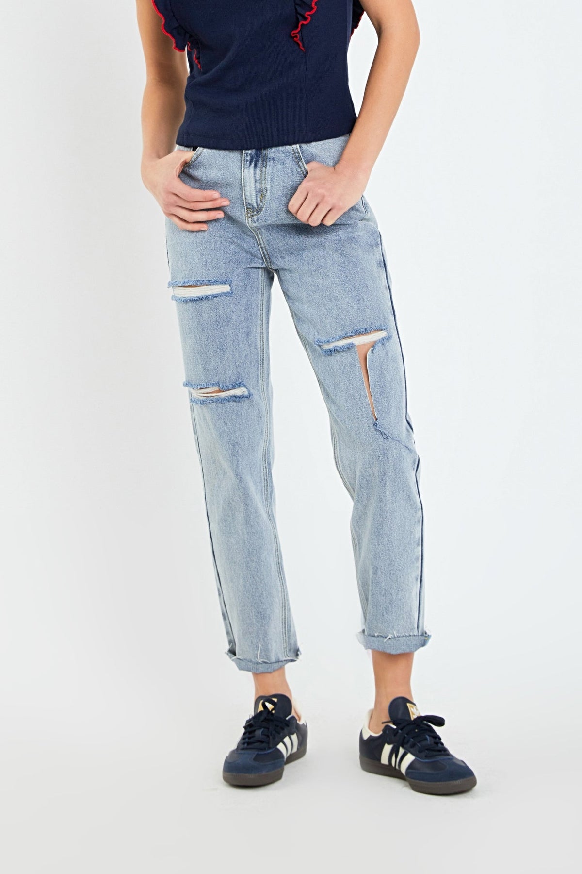 ENGLISH FACTORY - English Factory - Destroyed Mom Jeans - JEANS available at Objectrare