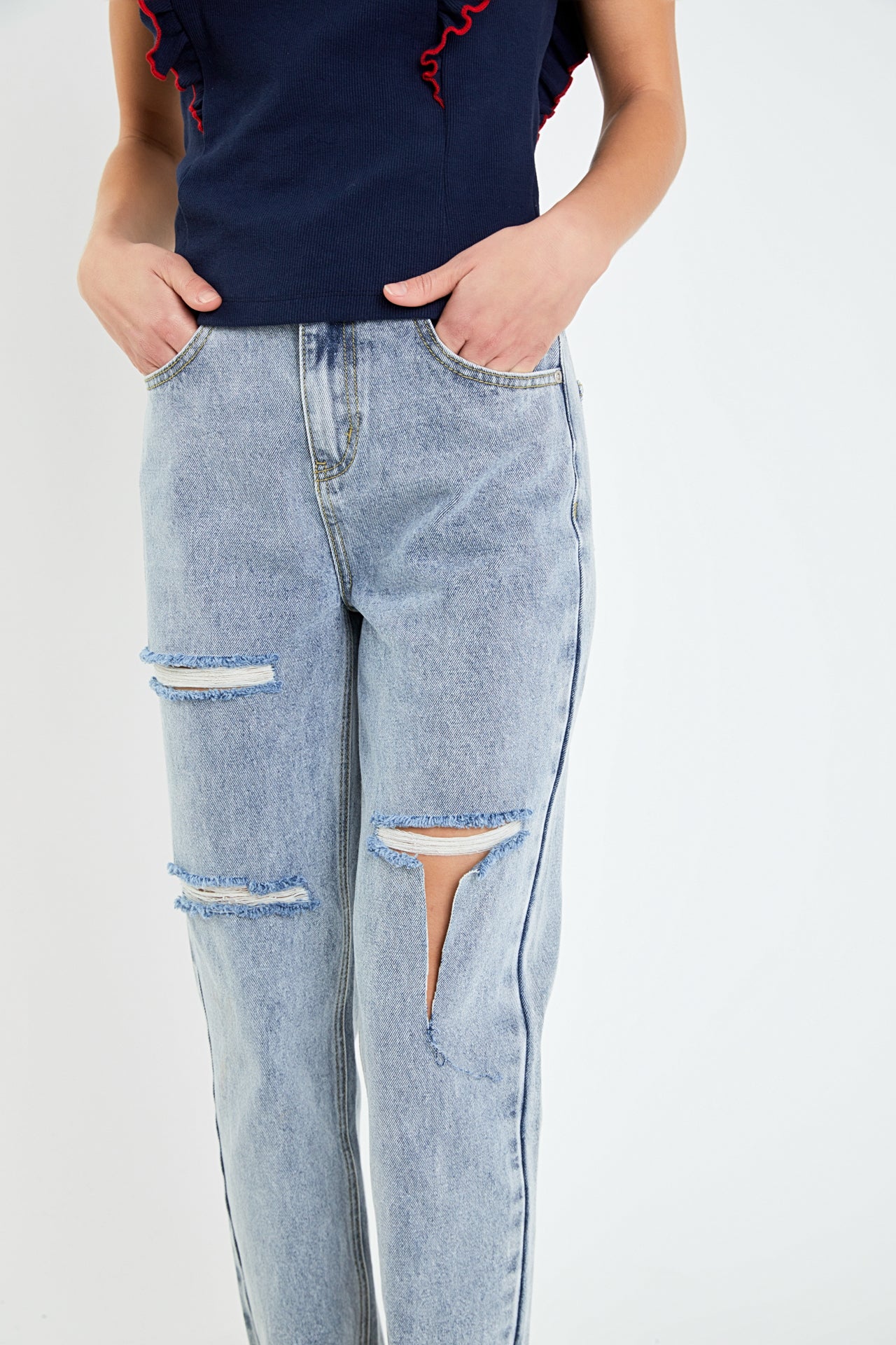 ENGLISH FACTORY - Destroyed Mom Jeans - JEANS available at Objectrare