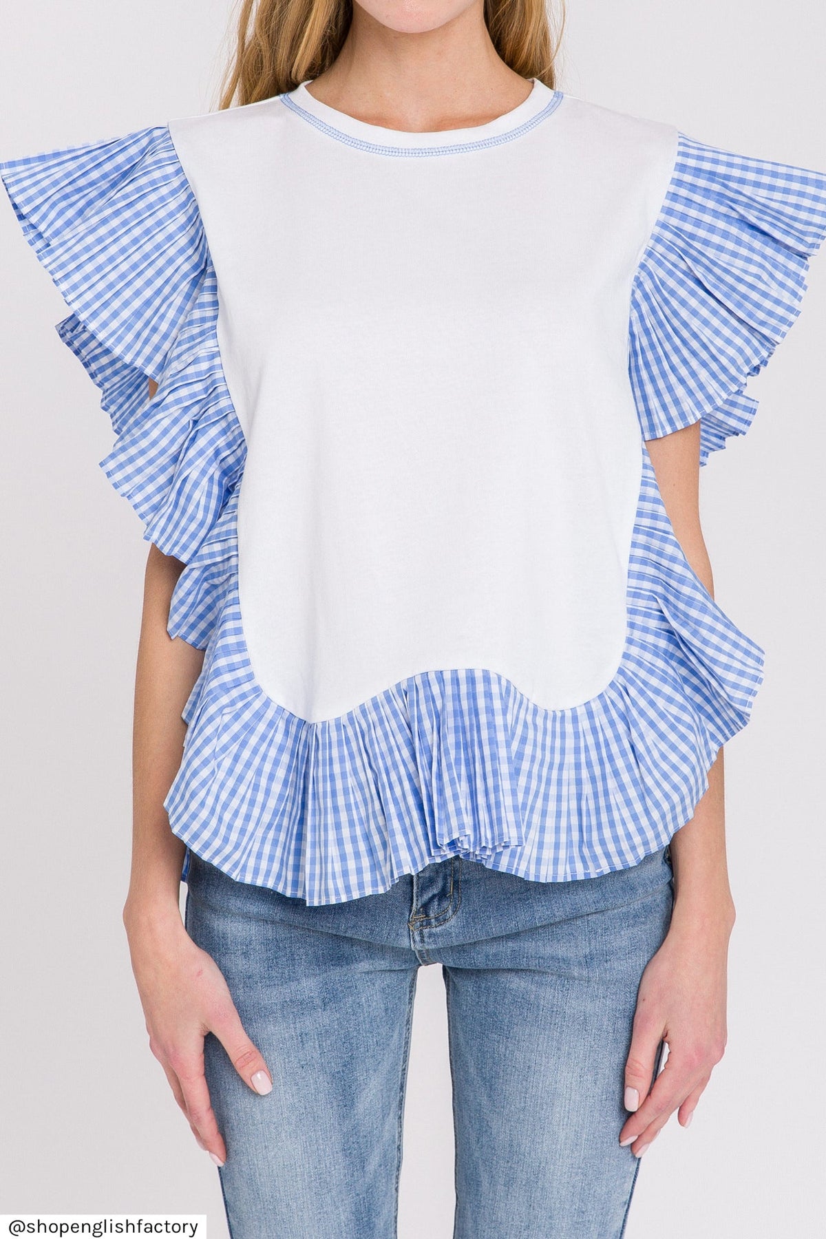 ENGLISH FACTORY - Check Print Combo Top - TOPS available at Objectrare