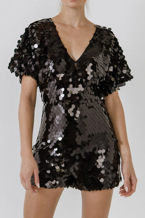 ENDLESS ROSE - Short Sleeve Sequin Romper - ROMPERS available at Objectrare