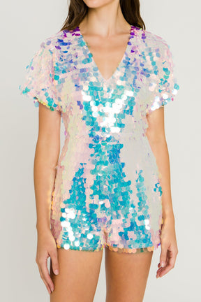 ENDLESS ROSE - Short Sleeve Sequin Romper - ROMPERS available at Objectrare