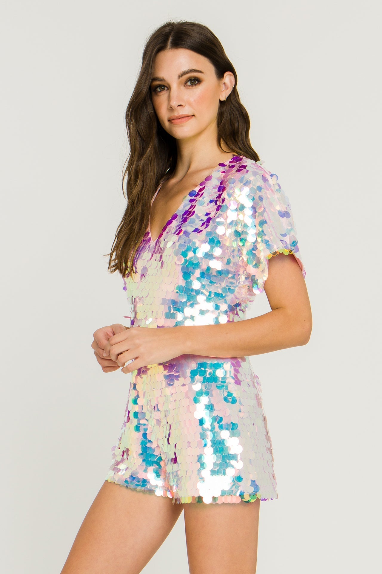 ENDLESS ROSE - Short Sleeve Sequin Romper - ROMPERS available at Objectrare