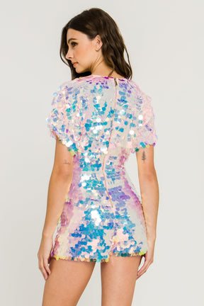 ENDLESS ROSE - Short Sleeve Sequin Romper - ROMPERS available at Objectrare