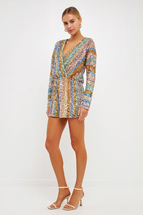ENDLESS ROSE - Long Sleeve Sequin Romper - ROMPERS available at Objectrare