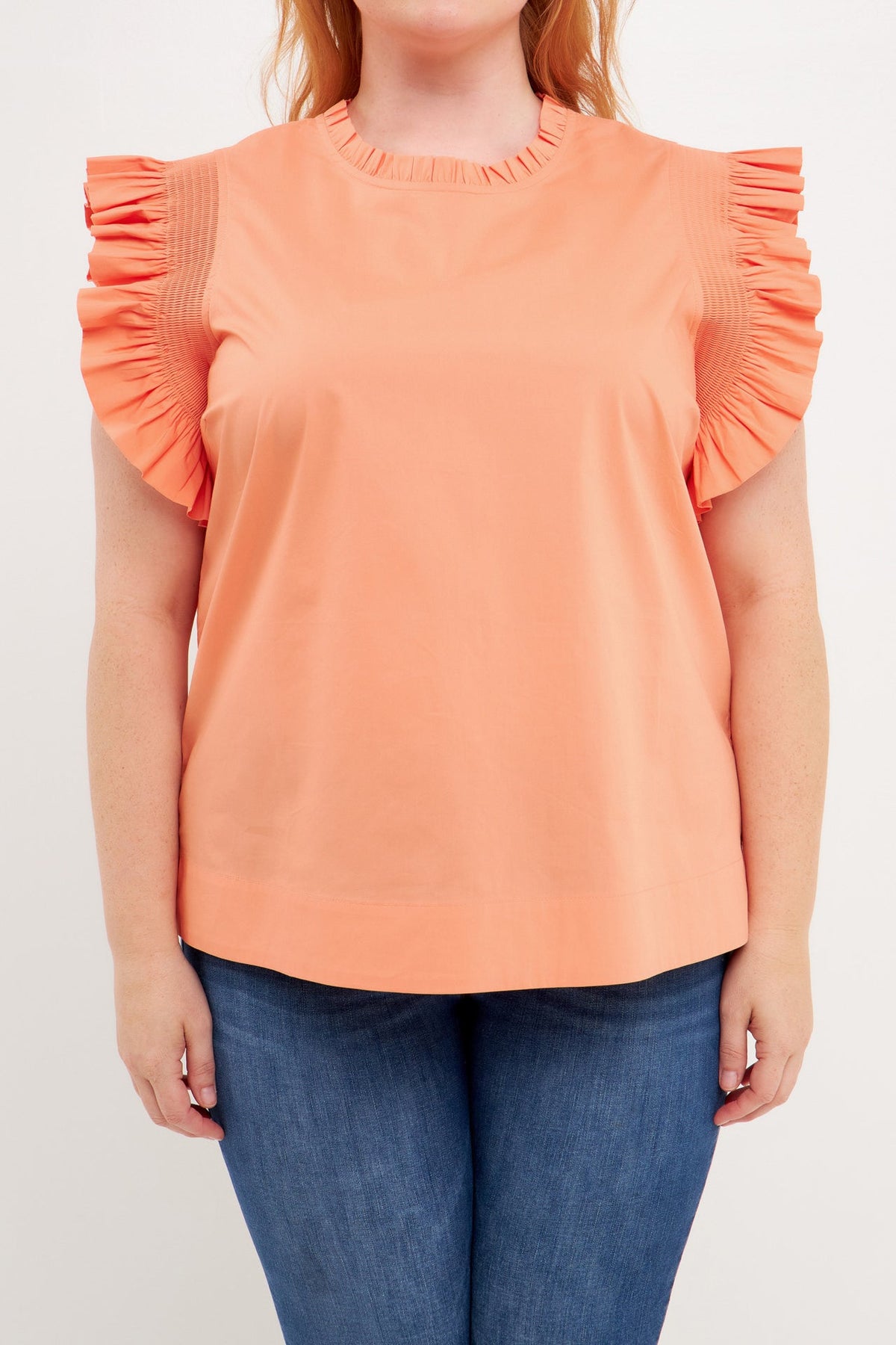 ENGLISH FACTORY - Plus Size Ruffle Sleeve Poplin Top - TOPS available at Objectrare